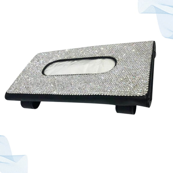 DECORNIJIA Car Tissue Holder Case Rhinestone Inlaid Black 1Pack