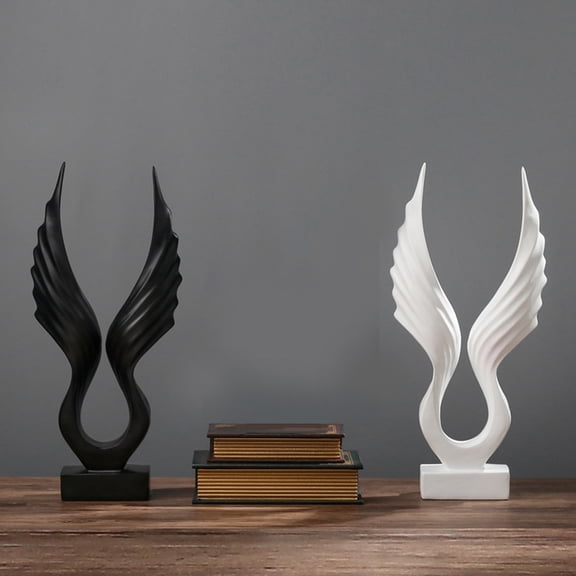 WHAMVOX 1Pack Black Synthetic Resin Angel Wing Statue Ornaments For Home Decor 11.8x7.5in