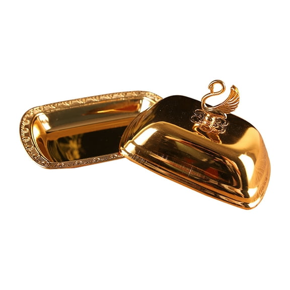 WHAMVOX 1Pack Golden Snack Plate With Lid For Food Storage Portable Wear Break Resistance