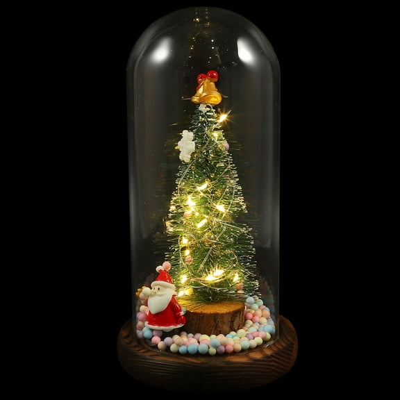 COMPUKAS Whamvox 1Pcs Tabletop Tree With Lights Round Dome Resin Wood Material For Christmas Holiday