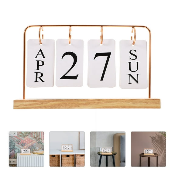 WHAMVOX 1Pack Perpetual Calendar Vintage Style Iron Frame and Pine Wood Base for Home and Office 11.3X6.6X1.9In