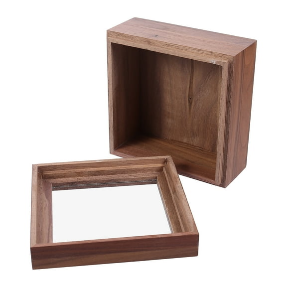 WHAMVOX 1Pack Square Wooden Storage Box Brown 4.72x4.72x2.36in For Home And Office Organization