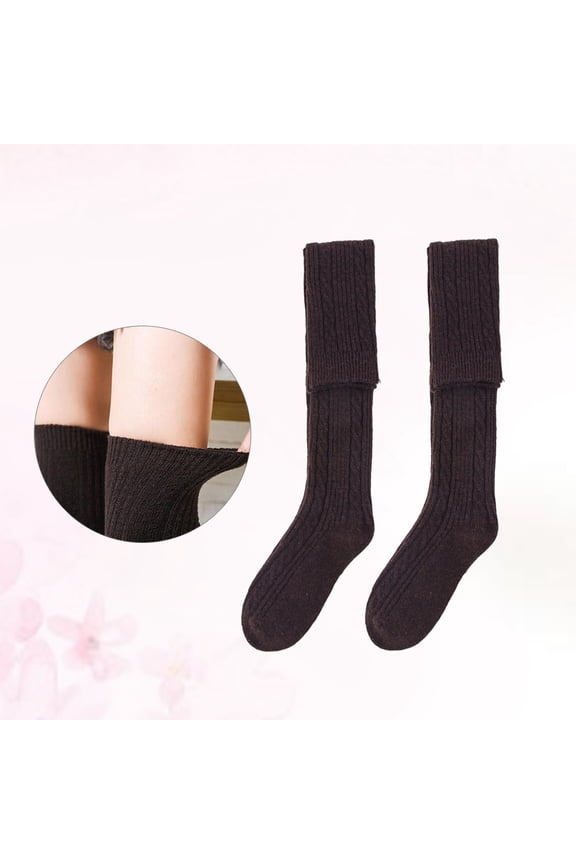 1Pair Women's Autumn Winter Warm Wool Socks Over the Knee Stockings Retro Trendy Women's Cotton Socks (Coffee)