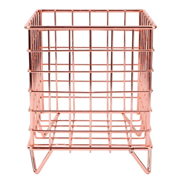 WHAMVOX 1Pc Golden Metal Grid Square Basket for Desktop and Closet Storage