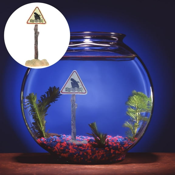 WHAMVOX 1Pc Resin Triangle Aquarium Warning Sign for Fish Tank Landscaping 2.5x5.9in