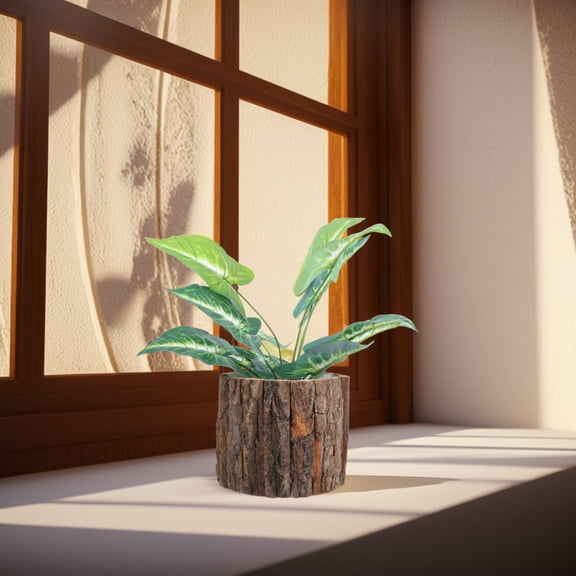 WHAMVOX 1Pcs Bark Barrel Tree Flower 6.7X6.7X5.9in for Indoor Decoration Rustic Design