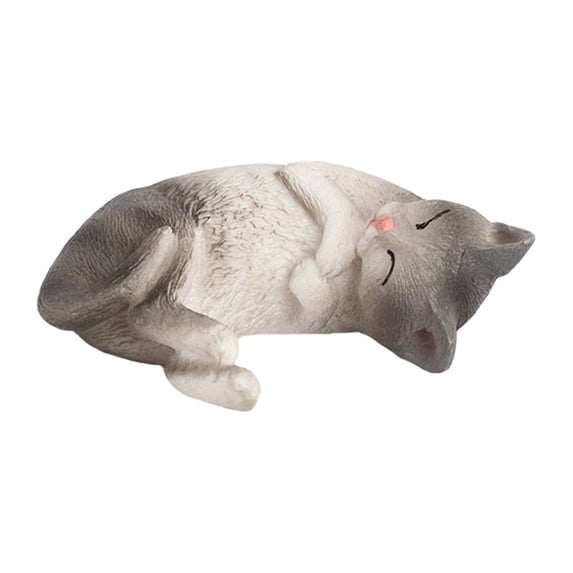 WHAMVOX 1Pcs Cute Figurine Grey Lying Down Cat Shape Plastic For Home And Office Decoration