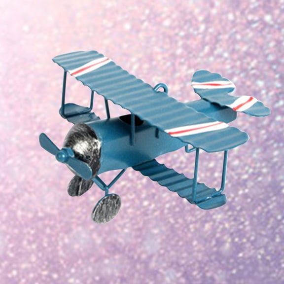 WHAMVOX 1Pcs Mini Decorative Plane Wrought Iron for Home and Office in Blue Retro Style