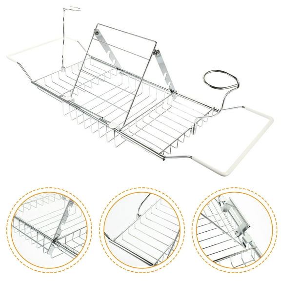 WHAMVOX 1Pcs Over the Bathtub Tray Metal Rack for Bathroom Accessories Silver 8.5Cm Width 20Cm Height