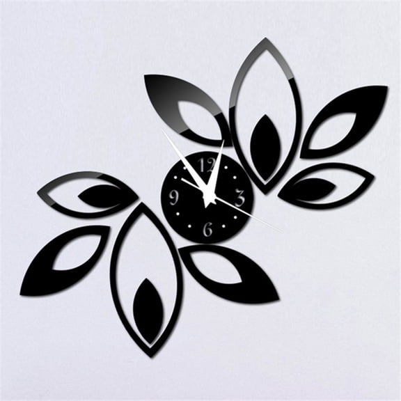 WHAMVOX 1Pcs Rhombus Leaves Sticker Clock Black Acrylic Wall Decoration For Living Room