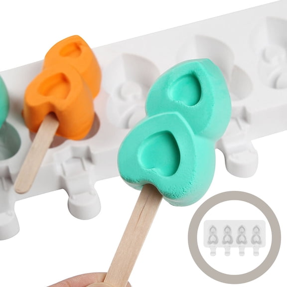 WHAMVOX 1Set Heart-Shaped Silicone Ice Cream Mold for Summer Family Activities 11.4x4.3x0.8In