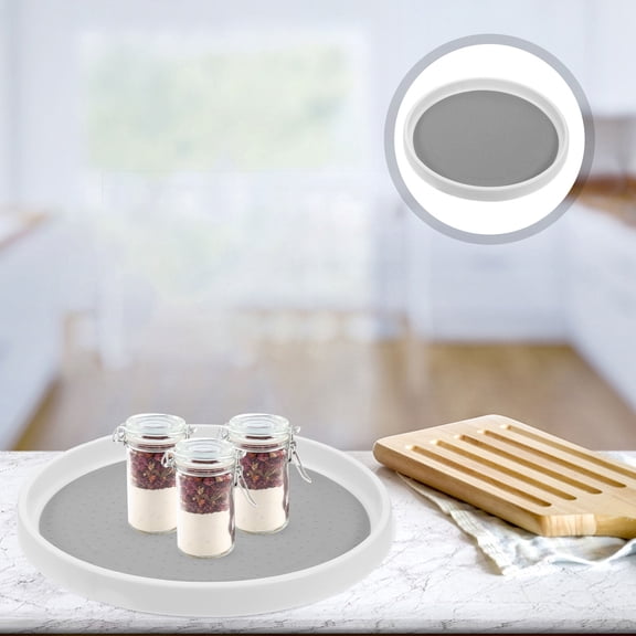 WHAMVOX 1Set Kitchen Turntable 11.6X11.6X1.4Inch Grey Plastic 360 Degree Rotation For Countertop And Cabinet Use