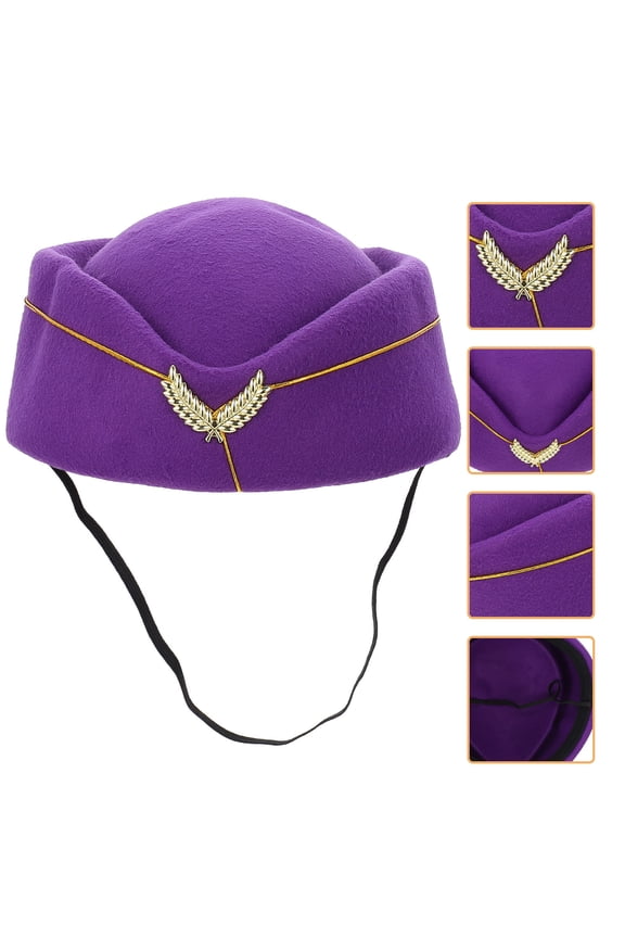 1Set Purple Felt Hat for Women Airline Stewardess Shape Costume Prop and Accessory
