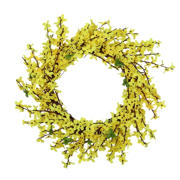 WHAMVOX 1Set Spring Door Decor Artificial Flower Wreath for Door with Yellow Silk Fabric and Rattan Country Style