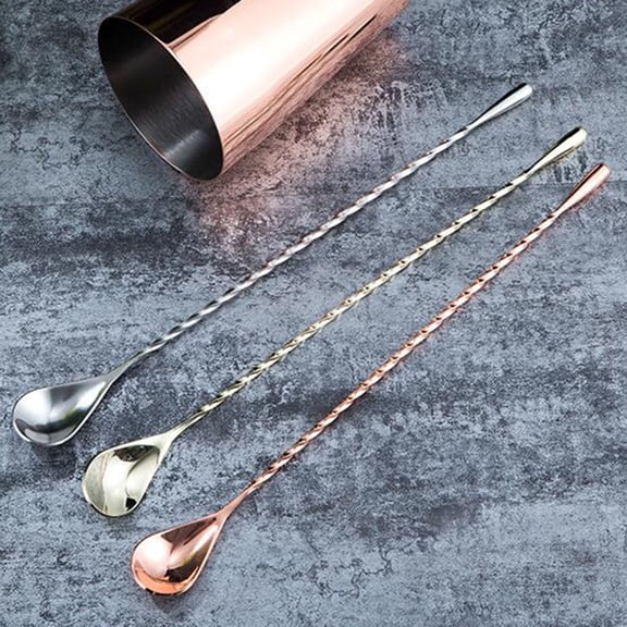 WHAMVOX 1Set Stainless Steel Bar Spoon Long Handle Swizzle Sticks for Cocktails Rose Gold 11.8in