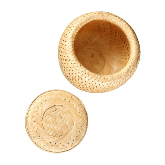 WHAMVOX 1Set Woven Tea Basket Bamboo Loose Tea Storage Containers Round Shape for Home Use