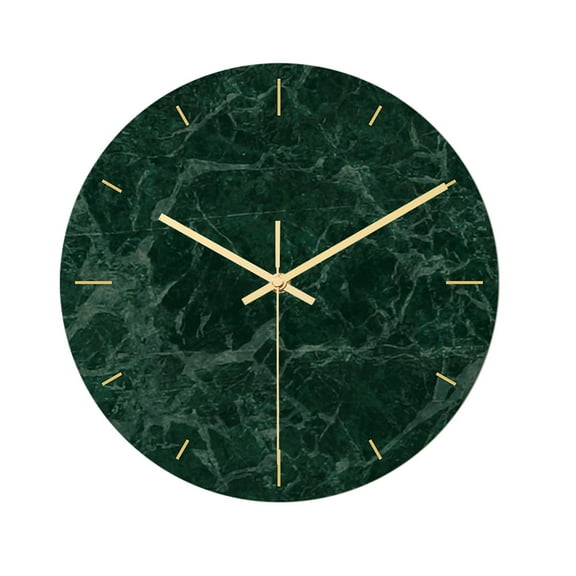 WHAMVOX 1pc Hanging Clock Green Round Glass Marble Printing Acrylic Wall Clock without Battery for Living Room