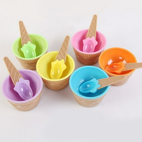 WHAMVOX 1pc Ice Cream Bowl Creative Plastic Sundae Cup Anti-fall Festive Dessert Bowl Mixing Cup with Spoon (Purple)