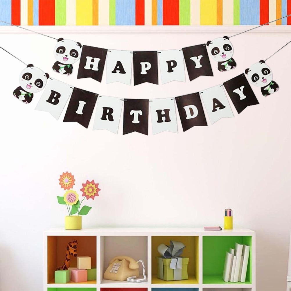WHAMVOX 2.5m Panda Pull Flag Birthday Party Decorations Happy Birthday Letter Pull Flag Paper Banner