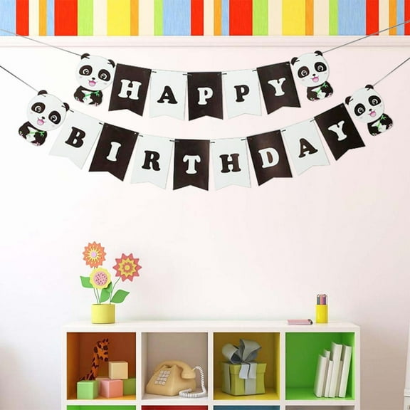 WHAMVOX 2.5m Panda Pull Flag Birthday Party Decorations Happy Birthday Letter Pull Flag Paper Banner