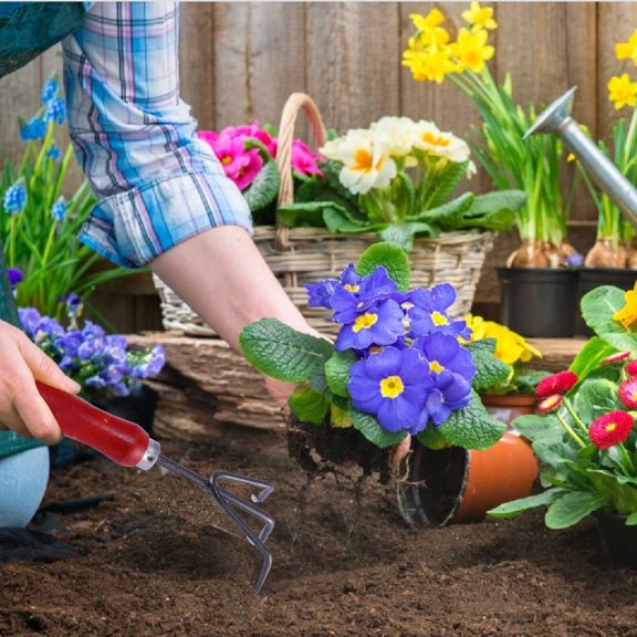 WHAMVOX 2 PCS Three-tooth Rake Weeding Gardening Tools Loop Hoe Red