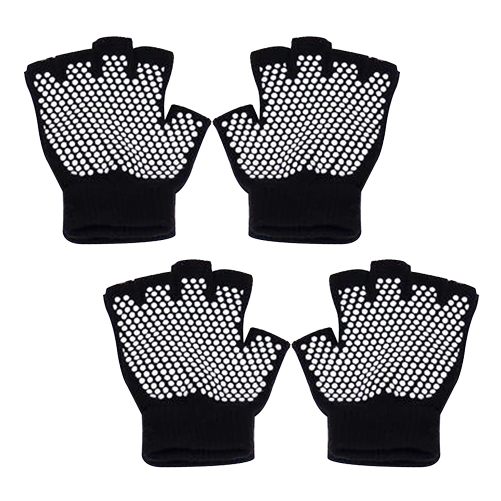 WHAMVOX  2 Pairs Fingerless Non-Slip Yoga Gloves Black Sweat Absorbing