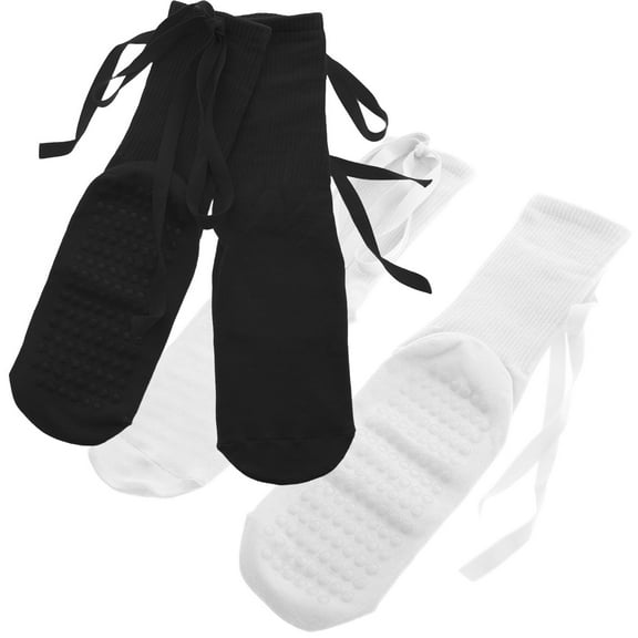 WHAMVOX 2 Pairs Nonslip Yoga Socks for Women Calf-Length Pilates Grip Socks with Straps Comfortable Breathable Workout Supplies for Fitness Dance
