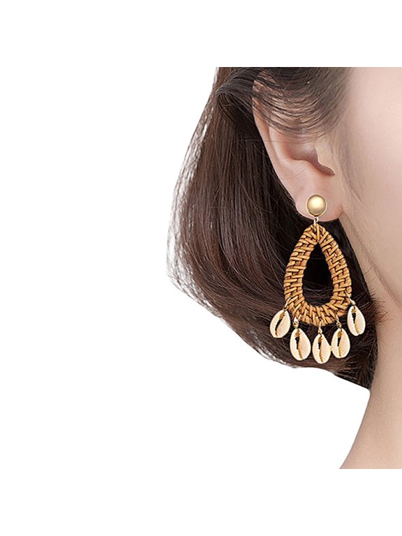 Golden Vintage Teardrop Earrings Handmade Boho Shell 2Pairs