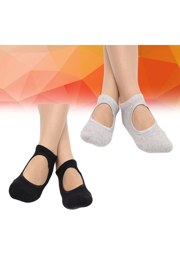 WHAMVOX 2 Pairs of Women Breathable Pilates Yoga Non Grip Cotton Ballet Dance Massage Ankle Socks (Black+Grey)