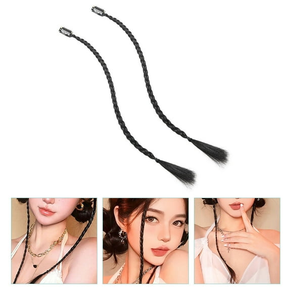 WHAMVOX 2 Pcs Braid Wig Baby Bangs to Weave Black High Temperature Wire 50X1CM