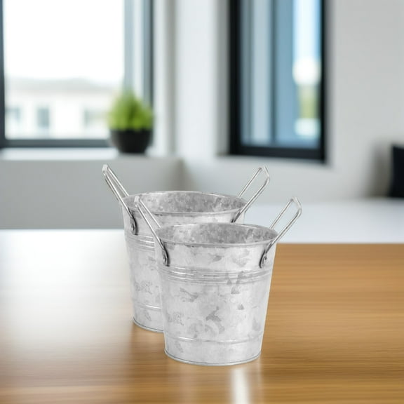 YSNOOWE Galvanized Iron Vase Round Shape 2Pcs 4.1x4.1x3.1in