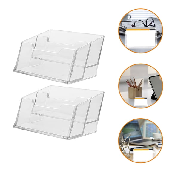 WHAMVOX 2 Pcs Business Card Holder Display Stand Transparent Desktop Staff Man