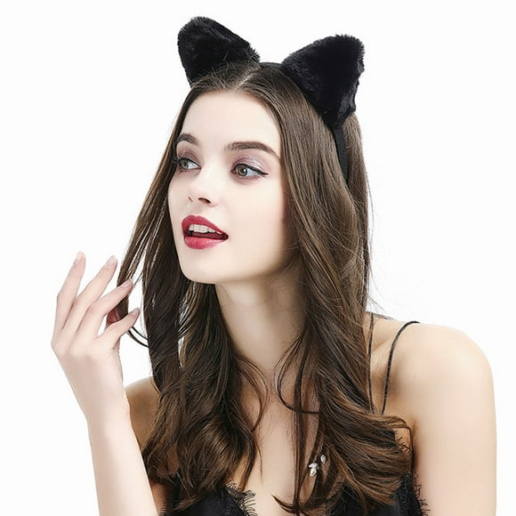 2 Pcs Cat Ears Hair Head Piece Hair Band Accessory Party Costume Supplies (Black)