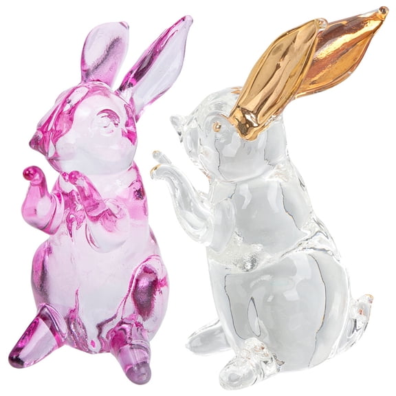 WHAMVOX 2 Pcs Clear Crystal Bunny Small Figurines Kids Carved Sister Ornaments