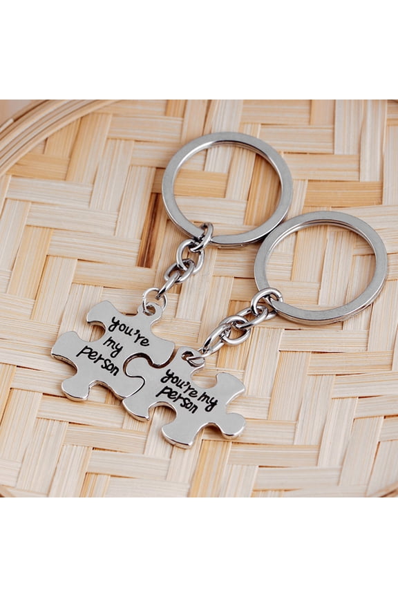 2 Pcs Couple Puzzle Friendship Keychains for Letter Puzzles Lovers Silver