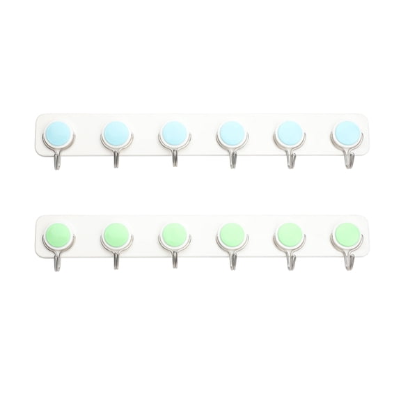 ROMANSENTIAL 2pcs Self-adhesive Wall Mounted Hook Rack 6 Hooks Stainless Steel