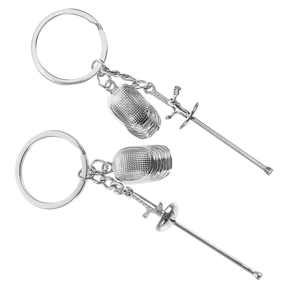 KHBUAB 2Pcs Portable Plated Silver Fencing Key Ring with Foil and Epee Design for Sports Fans and Collectors
