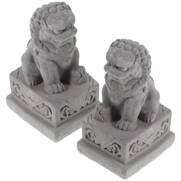 WHAMVOX 2 Pcs Feng Shui Lion Statue Chinese Style Lion Statue Office 4.5x3.5x7.2cm Grey