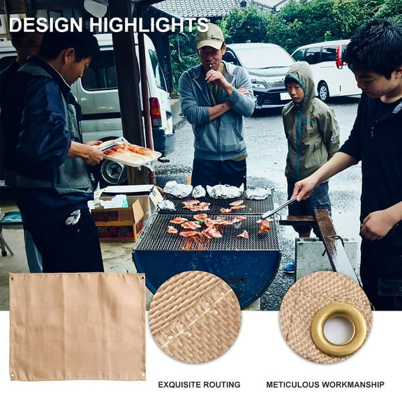 WHAMVOX 2 Pcs Fireproof Tarp Flame Retardant Blanket Khaki Fiberglass Cloth 45X45X0.3cm