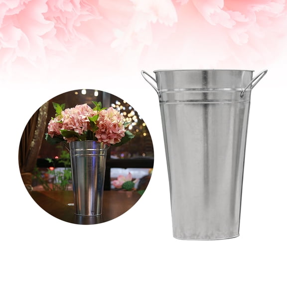 KHBUAB 2Pcs Galvanized Plated Silver Tin Buckets with Iron Handles Wall Mount Flower Pots for Rustic Home Decor