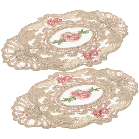 WHAMVOX 2 Pcs French Crochet Doilies Tabletop Mat Lace Placemat