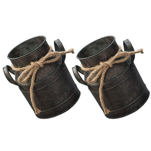 WHAMVOX 2 Pcs Galvanized Milk Can Buckets Retro Tin Flower Home Patio Decoration