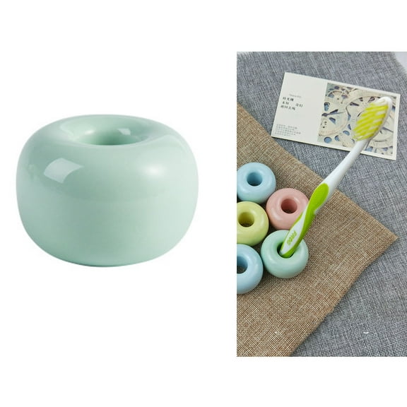 DECORNIJIA Rustic Toothbrush Holder Stand Ceramic Light Green 2Pcs