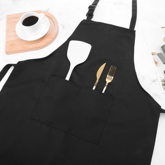 WHAMVOX 2 Pcs Halter Neck Chef Apron Hairstylist Artists Aprons Work Man Black