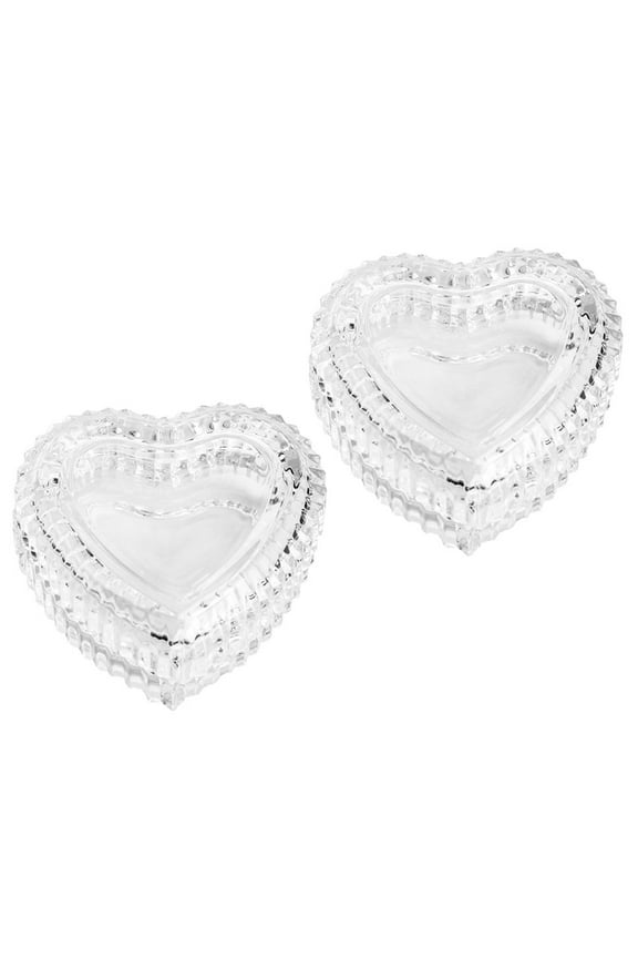 2 Pcs Heart Glasses Trinkets Jewelry Dish with Lid Ring Tray Transparent