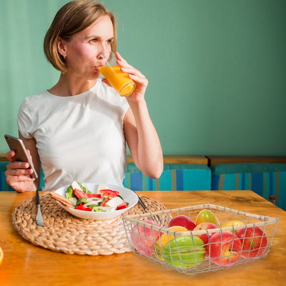 WHAMVOX  2 Pcs Iron Wire Fruit Basket Metal Snack Storage Wicker Baskets for Organizing Square Office