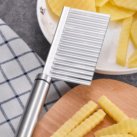 KHBUAB 2Pcs Kitchen Potato Crinkle Cutter Plated Silver Wavy Cutting Tool for Vegetables and Fruits