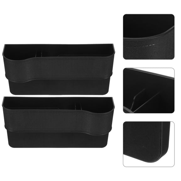 ROMANSENTIAL 2Pcs Car Console Side Pocket Organizer Black Plastic Material Storage
