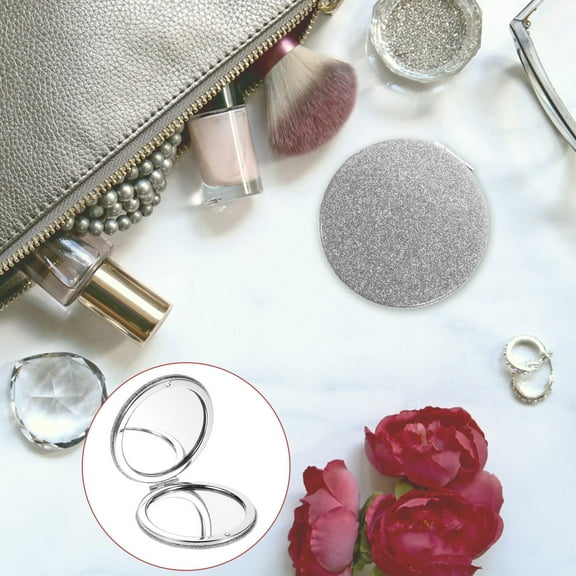 WHAMVOX 2 Pcs Small Portable Vanity Mirror Compact Mirror .2x7.2x1cm Silver