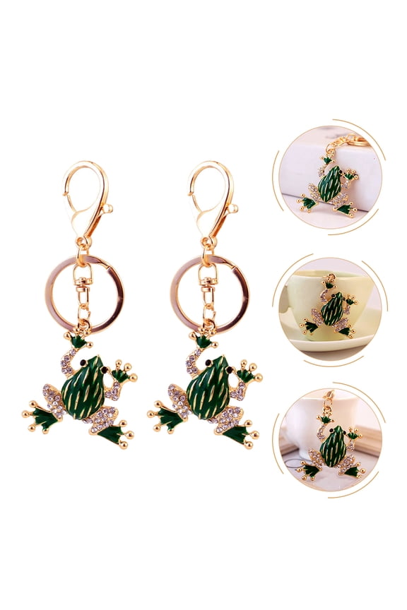 2 Pcs Sparkling Rhinestone Keychain Frog Hanging Keychains Pendants